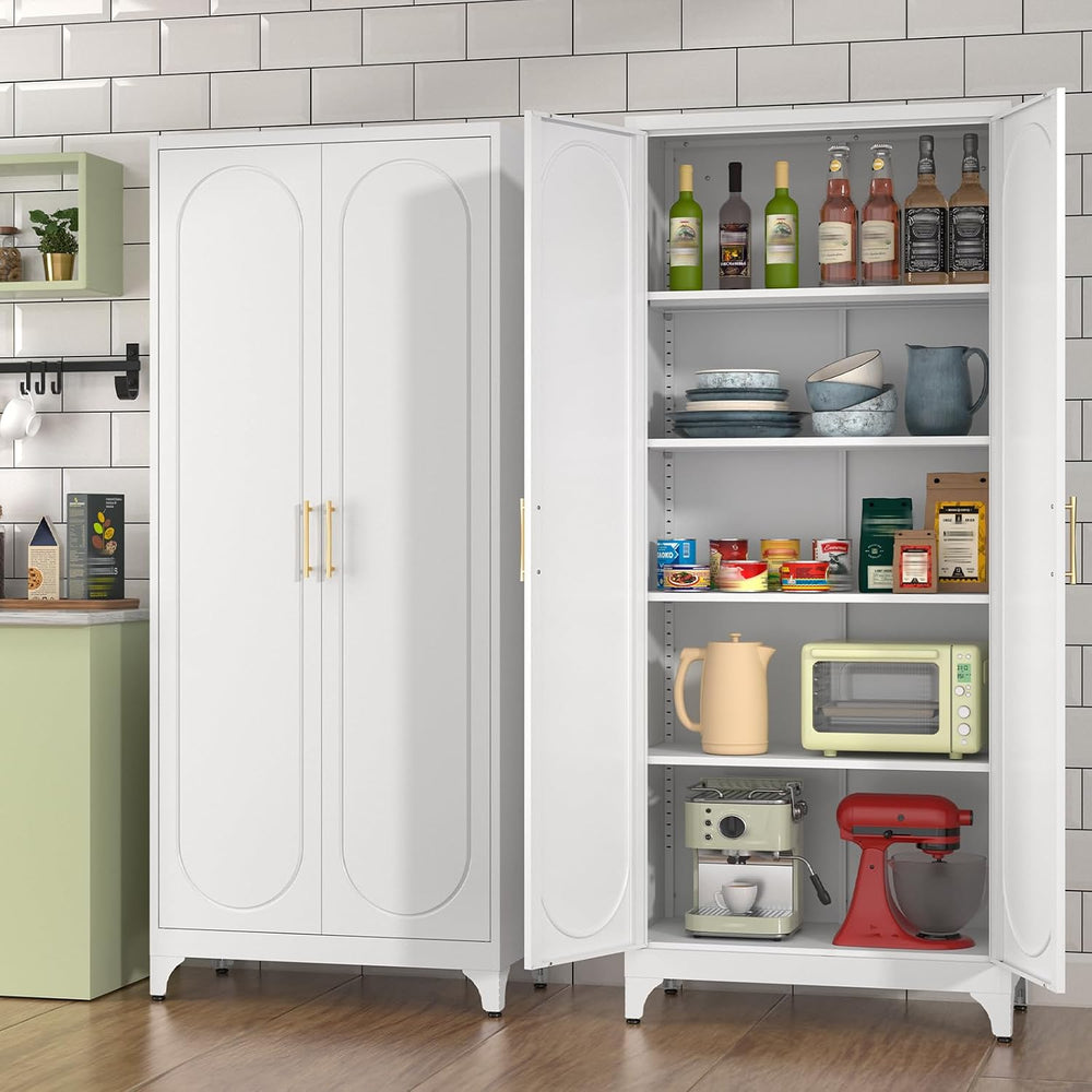 Polup 75" Tall Metal Kitchen Pantry Storage Cabinet with Doors and Shelv...