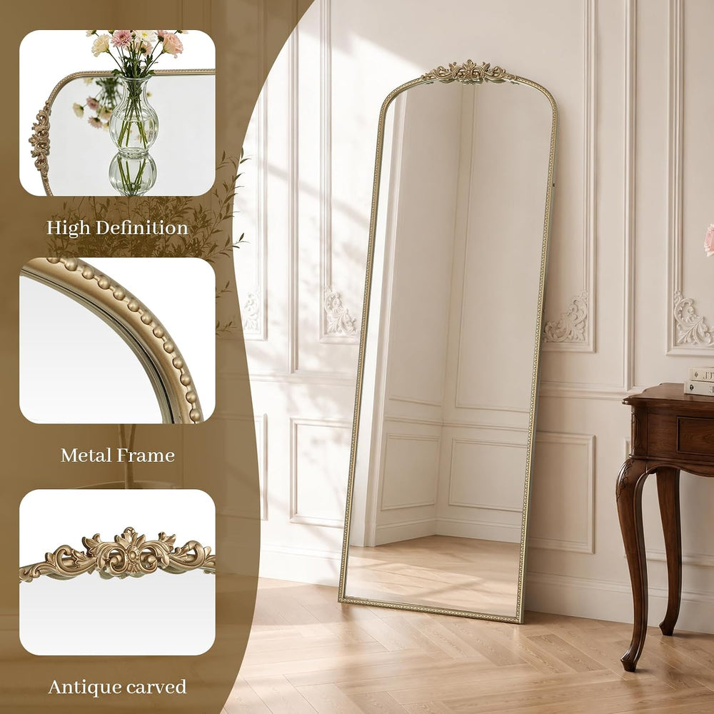 HOMECOOKIN Gold Vintage Arched Full Length Mirror, 65"X22" Antique ...