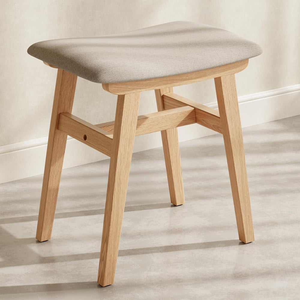 Muwuele Solid Wood Vanity Stool, Compact Makeup Chair with Saddle Cushion, Li...