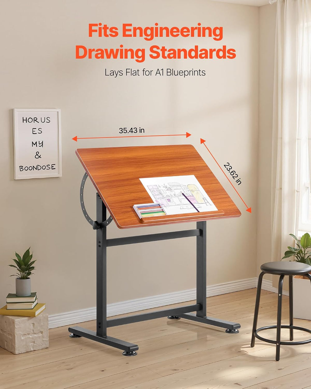 VEVOR Drafting Table, Adjustable 0°–90° Tilt Drawing Desk, Portable Artist Ta...
