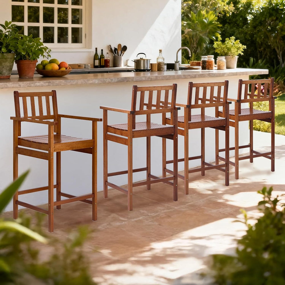VINGLI Outdoor Bar Stools, Solid Wood Bar Stools Set of 2 Counter Height Bar ...