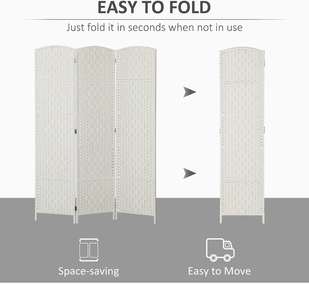 HOMCOM Room Divider 3-Panel, 6FT-Tall Folding Privacy Screen, White