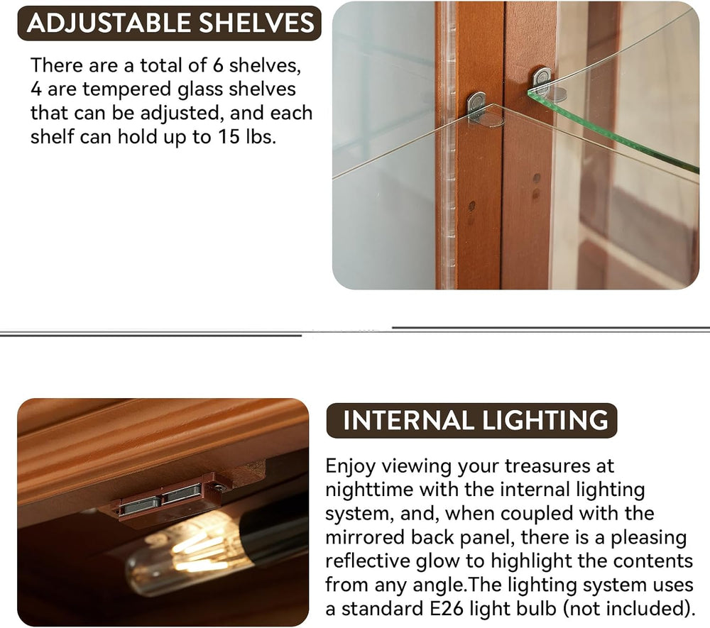 Lighted Curio Cabinet with Tempered Glass Doors, 6 Tiers Curio Diapaly Cabine...