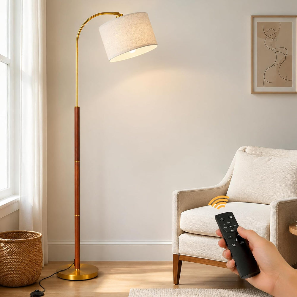Walnut Gold Arc Floor Lamps for Living Room 62.6" Mid Century Modern Lamp