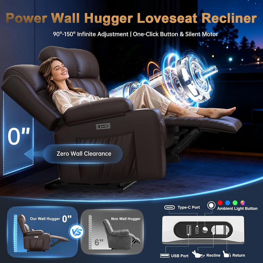 Power Loveseat Recliner Sofa with Massage & Heating, Zero Wall Hugger RV ...