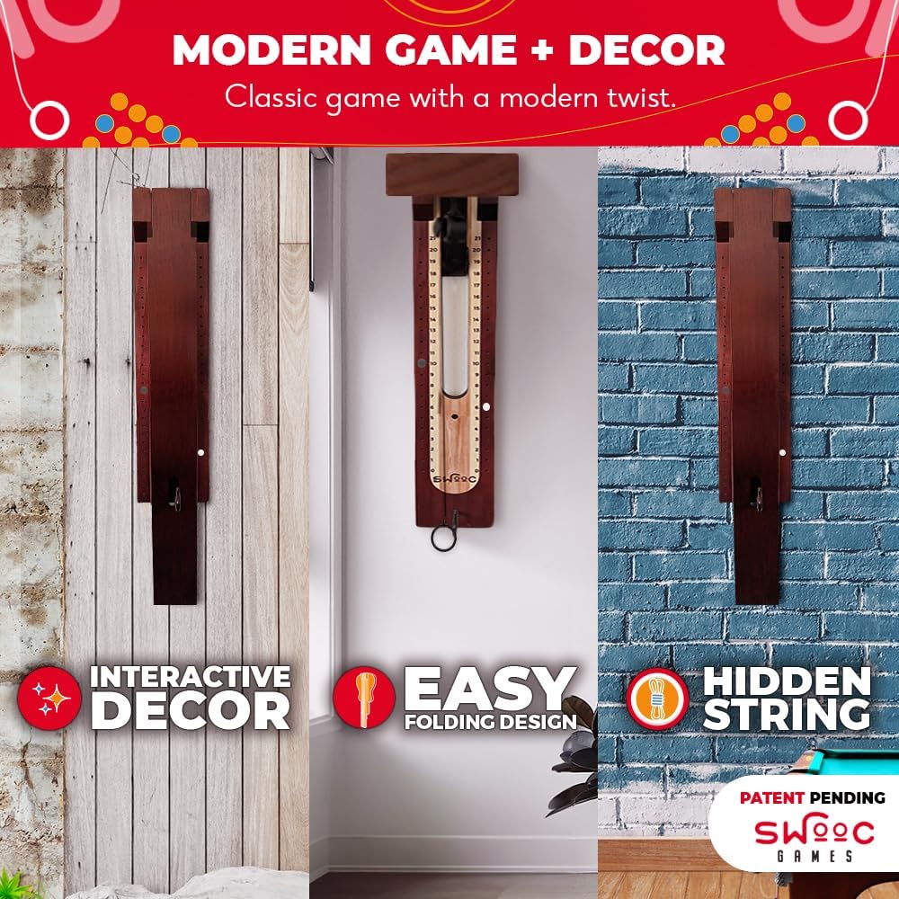 Swooc Games® - Hideaway Hook and Ring Game On A String - Weather Resistant &a...