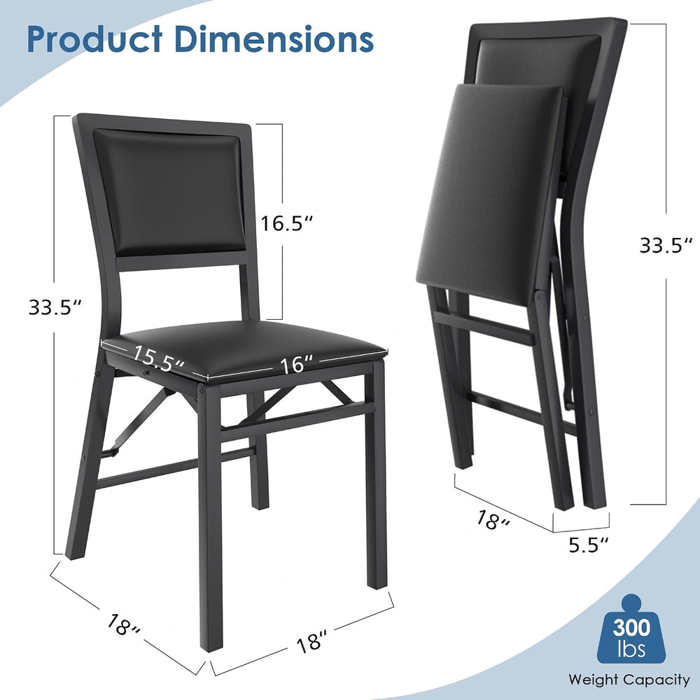 VECELO Folding Dining Chairs Set of 4, Metal Padded Foldable Seating with Com...