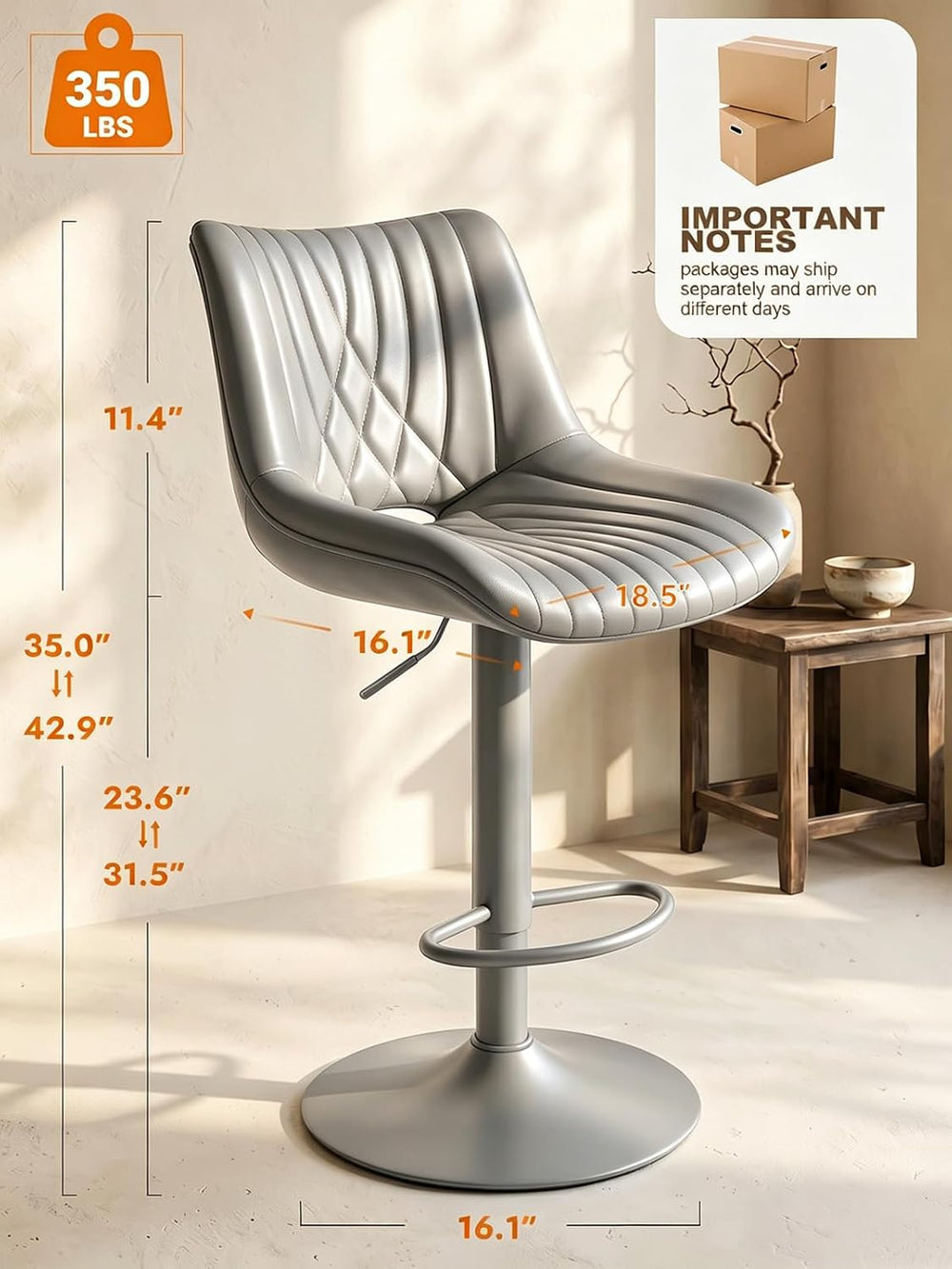Swivel Bar Stools Set of 3, Height Adjustable Counter Height Bar Stools with ...