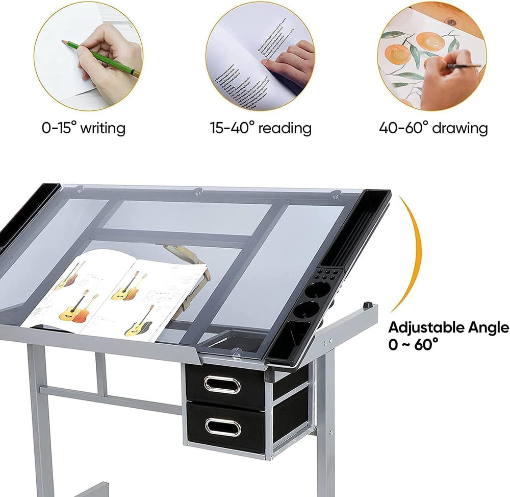 Adjustable Drafting Table Drawing Desk Art Craft Station Drafting Desk Glass ...