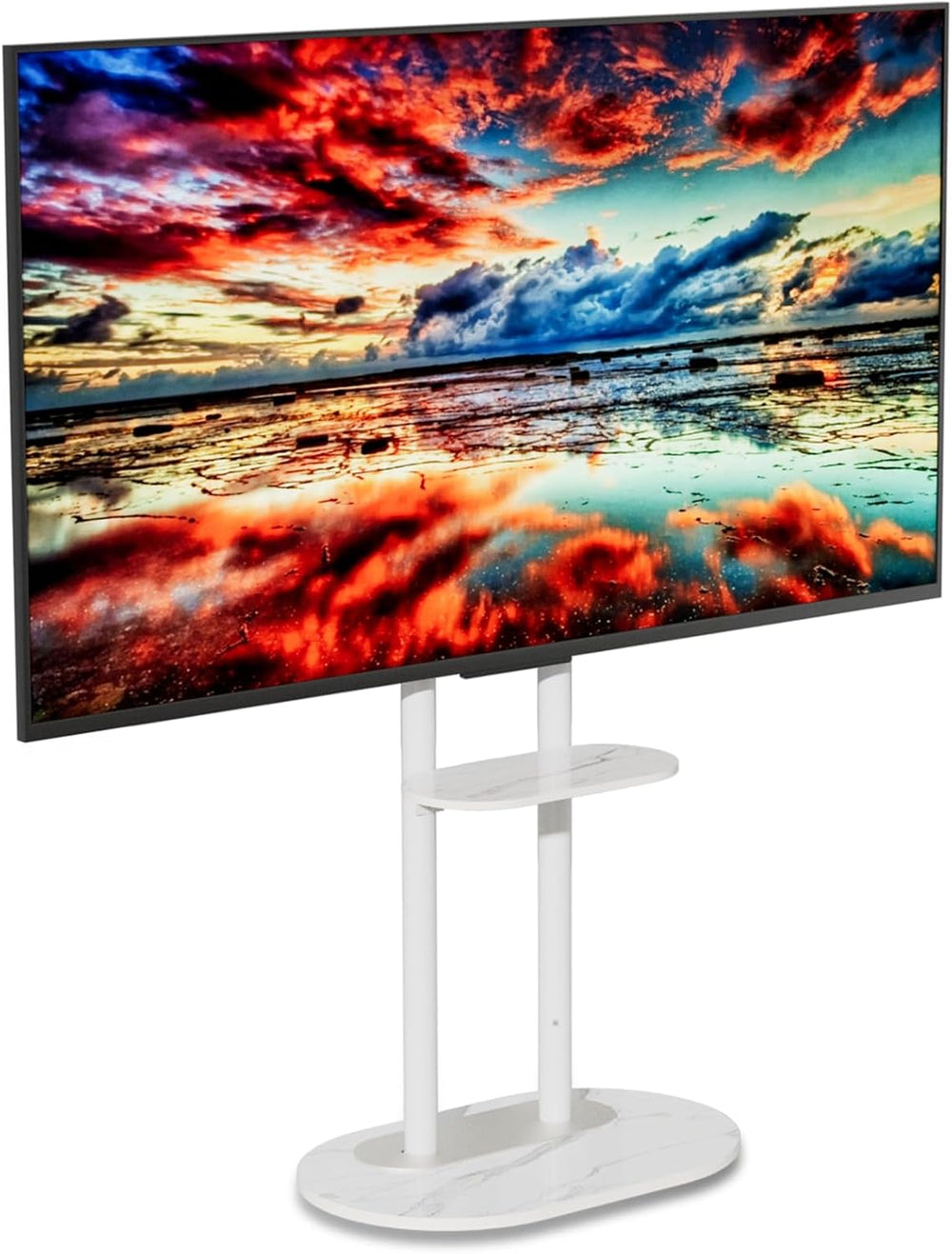 unho White Floor TV Stand with Shelf for 45-75 inch Flat LCD LED Screen TVs |...