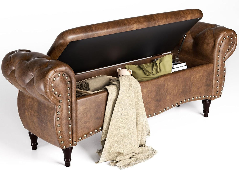 ZZW Storage Ottoman Bench, 51" Length Upholstered End of Bed Storage Ben...