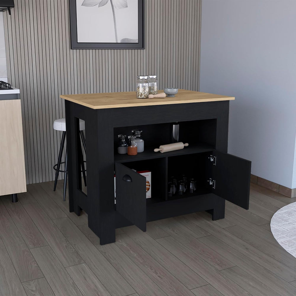 Kitchen Island Two Door Cabinet and Shelf with Multicolor | Ample storage wit...