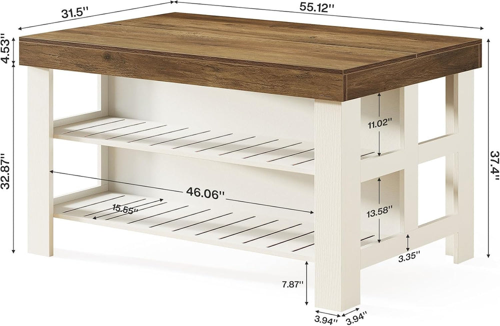 Tribesigns Kitchen Island with Seating and Storage Shelves, 55.1-Inch Breakfa...