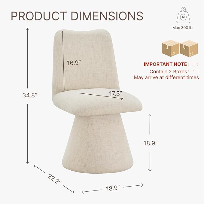 Swivel Dining Chairs Set of 2, Modern Upholstered Dining Chair Mid Century Ki...