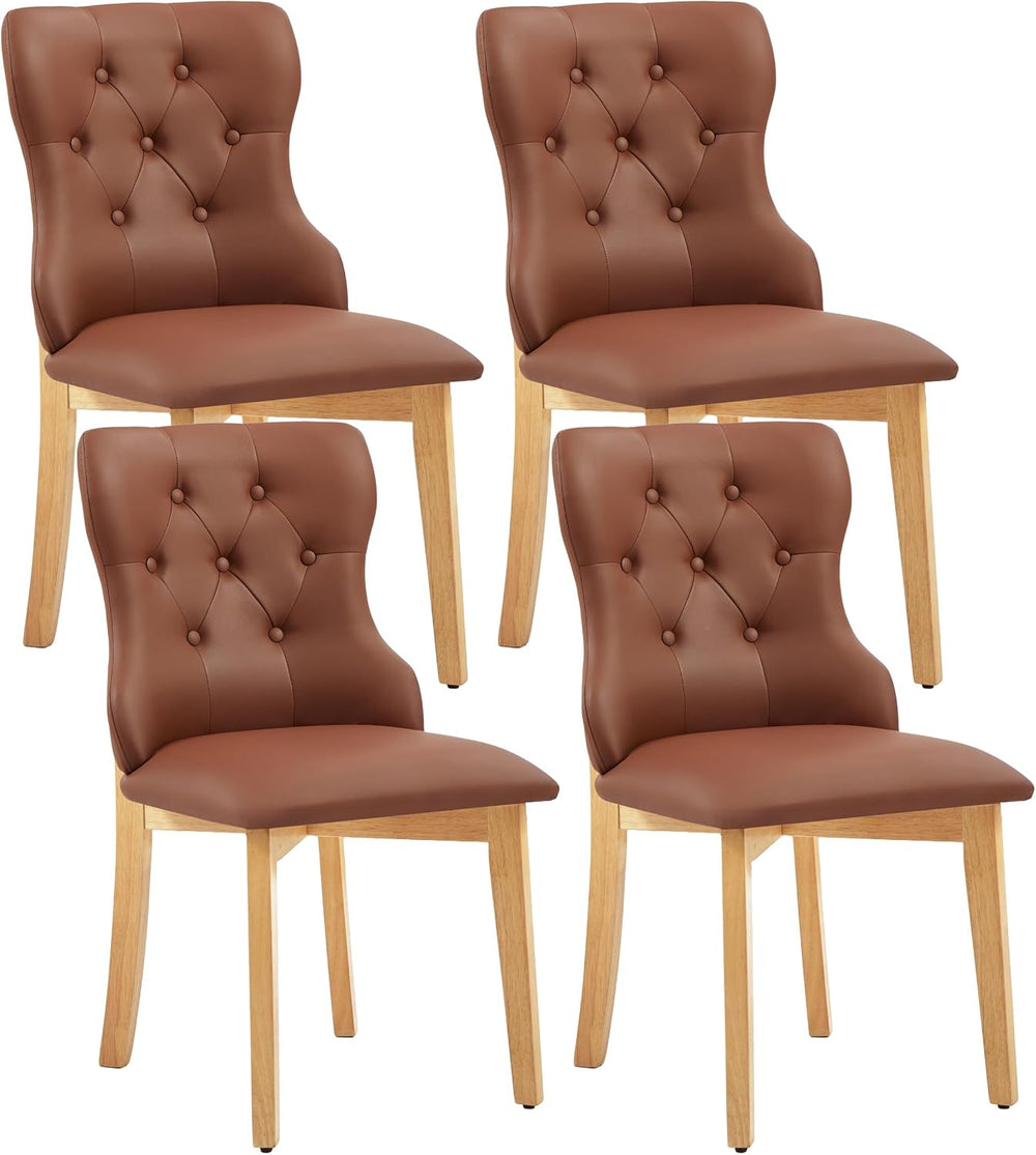 Eifizek Upholstered Dining Chairs Set of 4, PU Leather Button Tufted Parsons ...