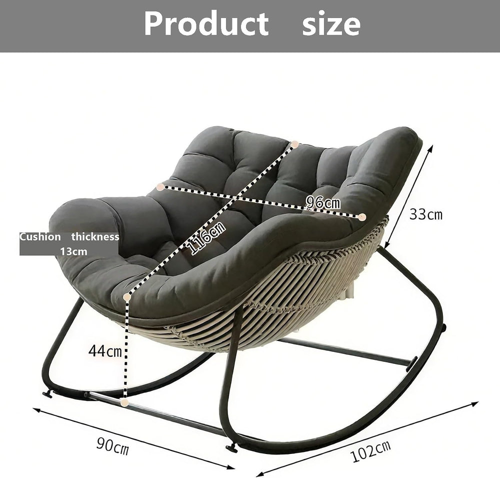 Rocking Chair with Cushion, Oversized Egg Chair Indoor Outdoor, All-Weather L...