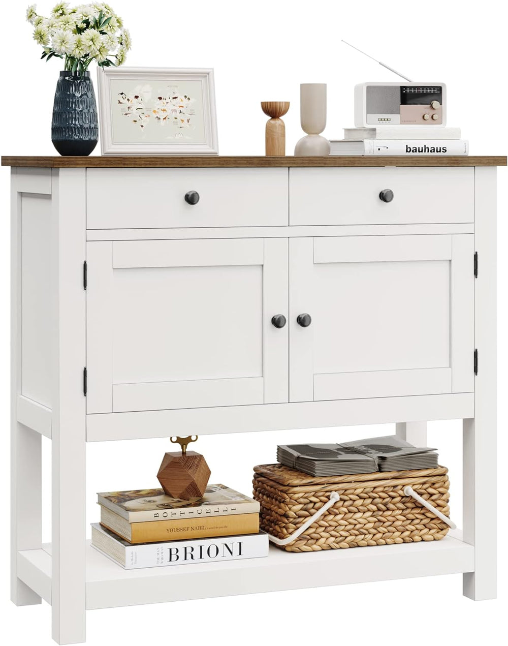 HOSTACK Farmhouse Console Table with Storage, 35.4" W Entryway Table, White