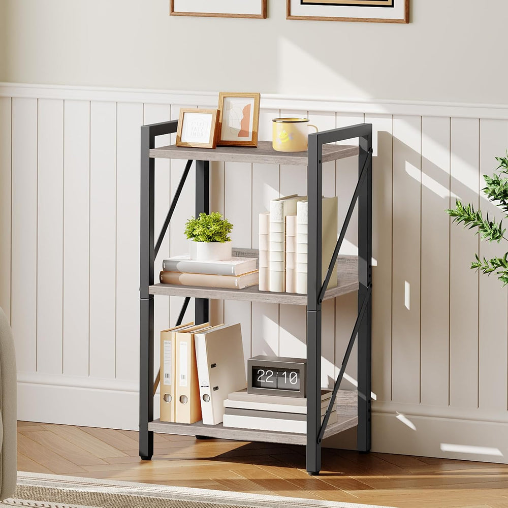 HOOBRO Bookshelf, 3-Tier Industrial Bookcase, Book Shelf Storage Organizer, S...