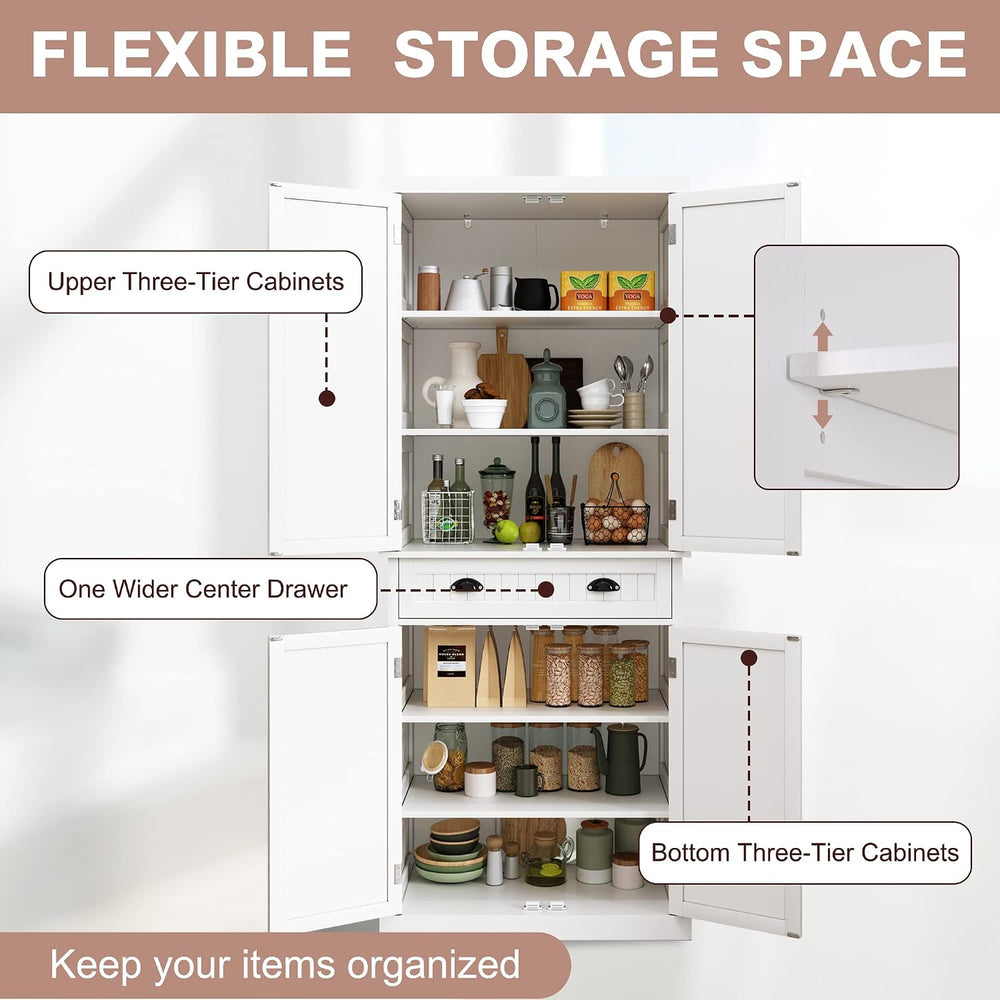 HLR Freestanding Kitchen Pantry Cabinet with Doors and Adjustable Shelves, St...