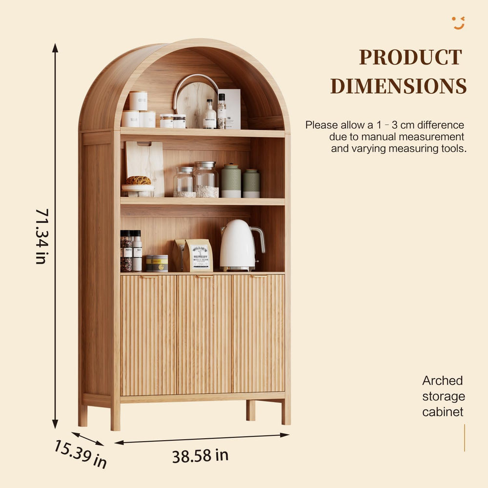 Ieejdn 71.34" Tall Arched Kitchen Pantry,Modern Fluted Wood Storage Cabi...