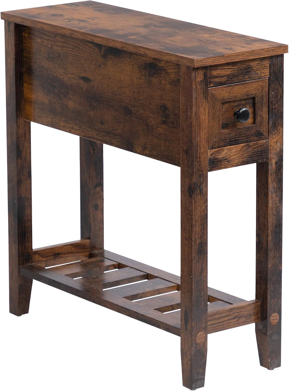 Brown Chairside Narrow End Table, Solid Wood Recliner Side Table with Drawer,...