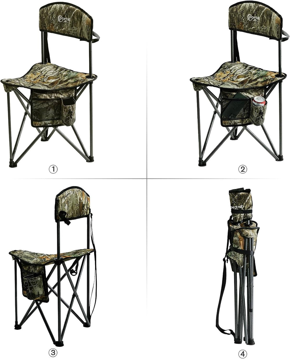 Portal Extra Large Quick Folding Tripod Stool with Backrest Fishing Camping C...