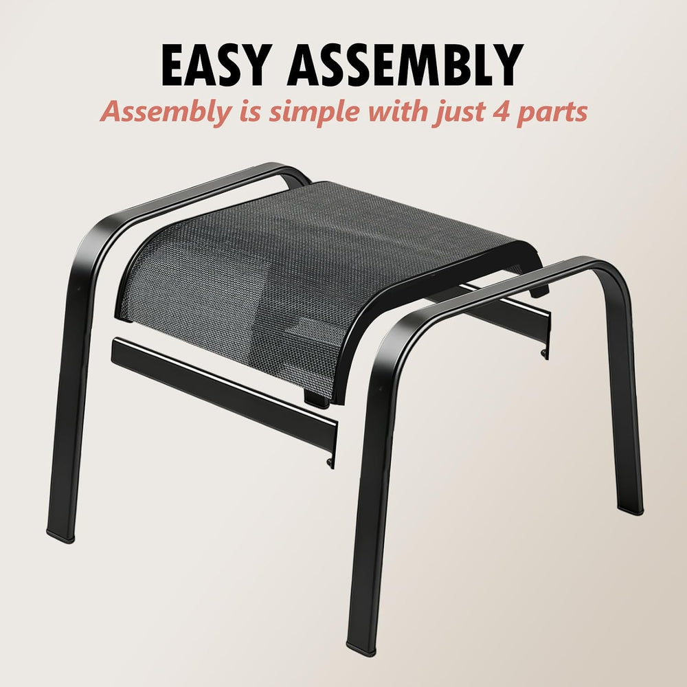 Patio Outdoor Ottoman 2 Set, Modern Footstools Textliene Metal Foot Rest Black