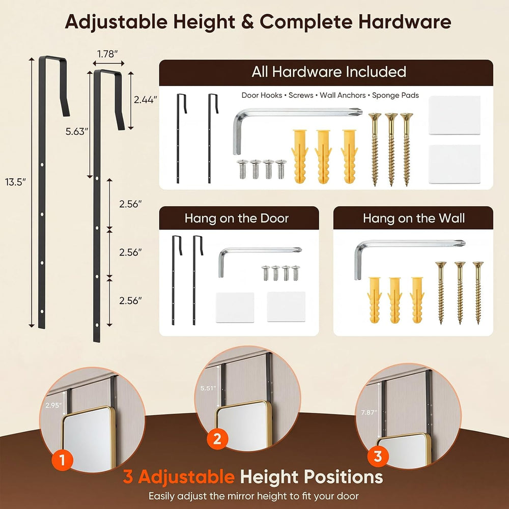 Antok 58"x20" Over the Door Full Length Mirror, Hang or Floor Stand...