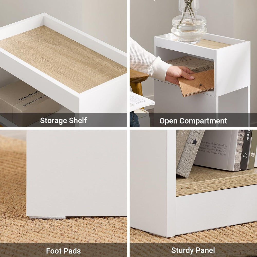 SoBuy Narrow Nightstand with Drawer and Open Shelf | Slim Bedside Table for T...