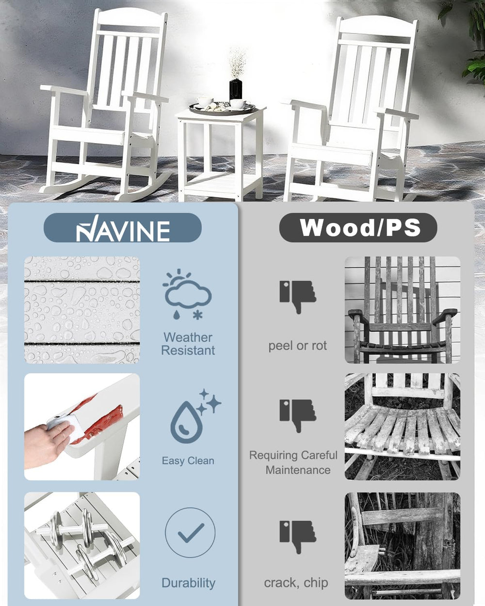 NAVINE Outdoor Rocking Chairs Set of 2, Oversized High Back Patio Rocking Cha...