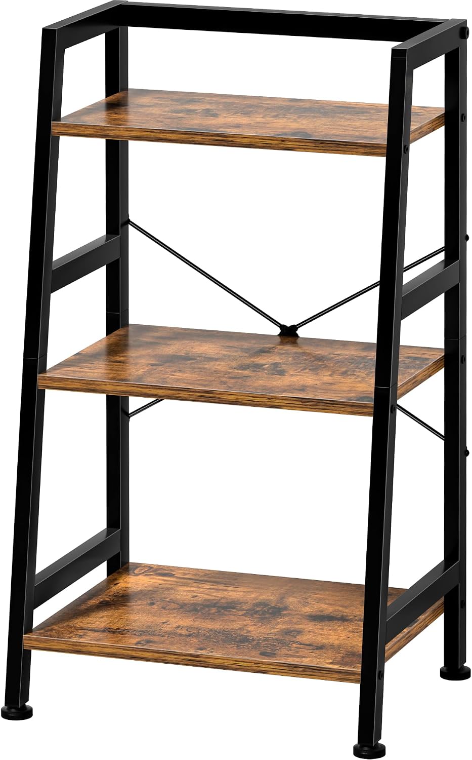 3-Tier Bookshelf, Ladder Shelf, Industrial Bookcase with Steel Frame, Metal S...