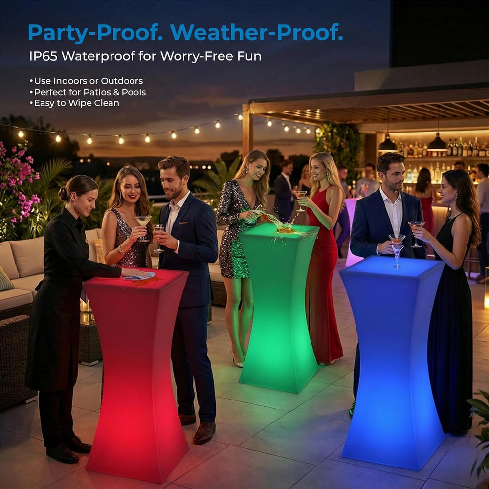42" H LED Bar Table with Remote Controls, Rechargable Light Up Cocktail ...