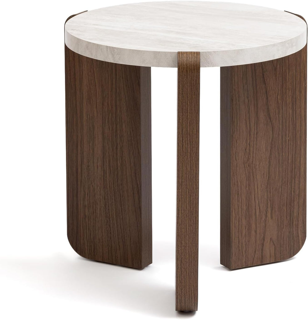 HOMPUS Farmhouse Round End Table, French Country White Bedside Table, Faux Ma...