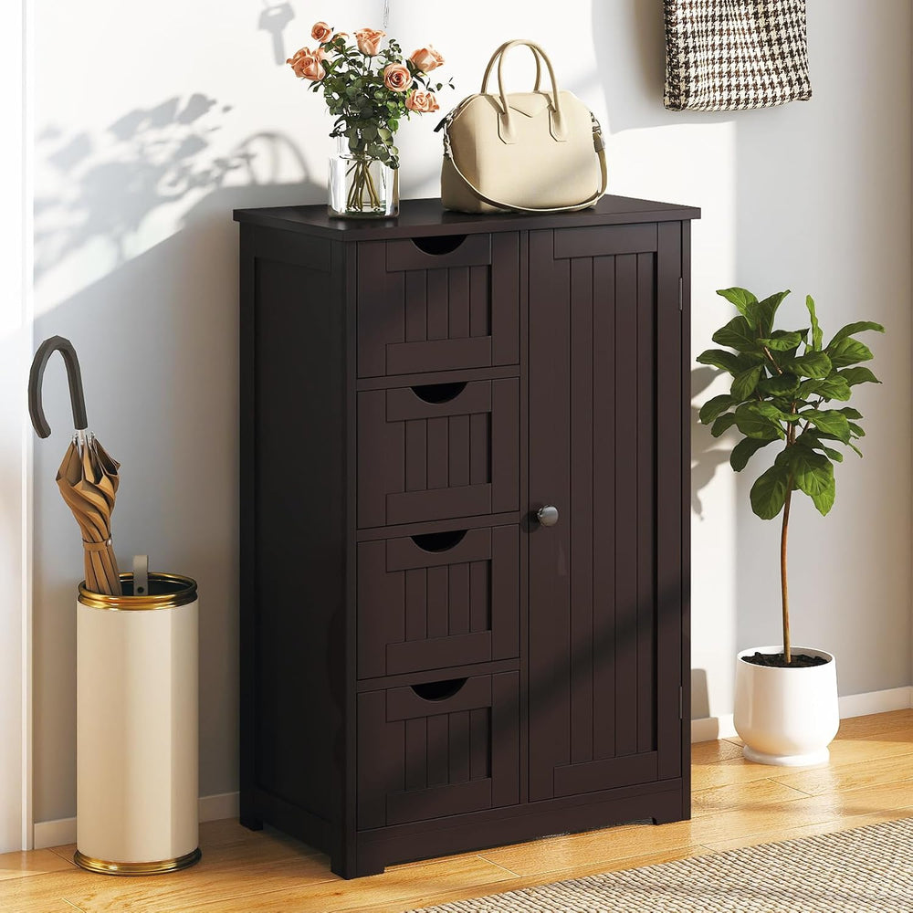 GLACER Bathroom Floor Cabinet, Multifunctional Storage Cabinet (Brown) | Wood...