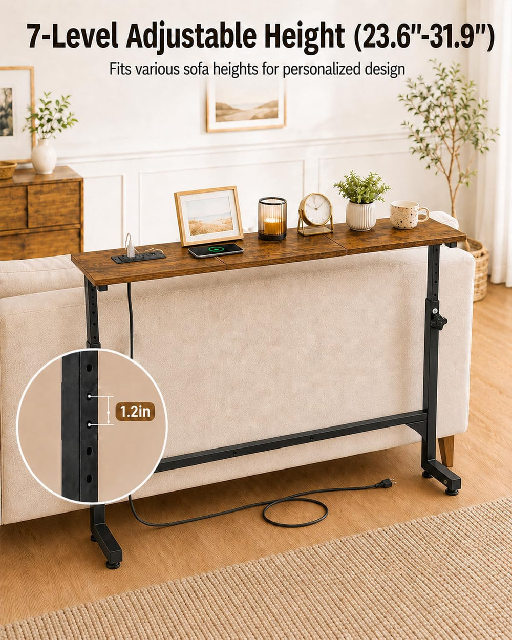 2Pack Behind Couch Table w/Charging Station Narrow Console Table | Adjustable...