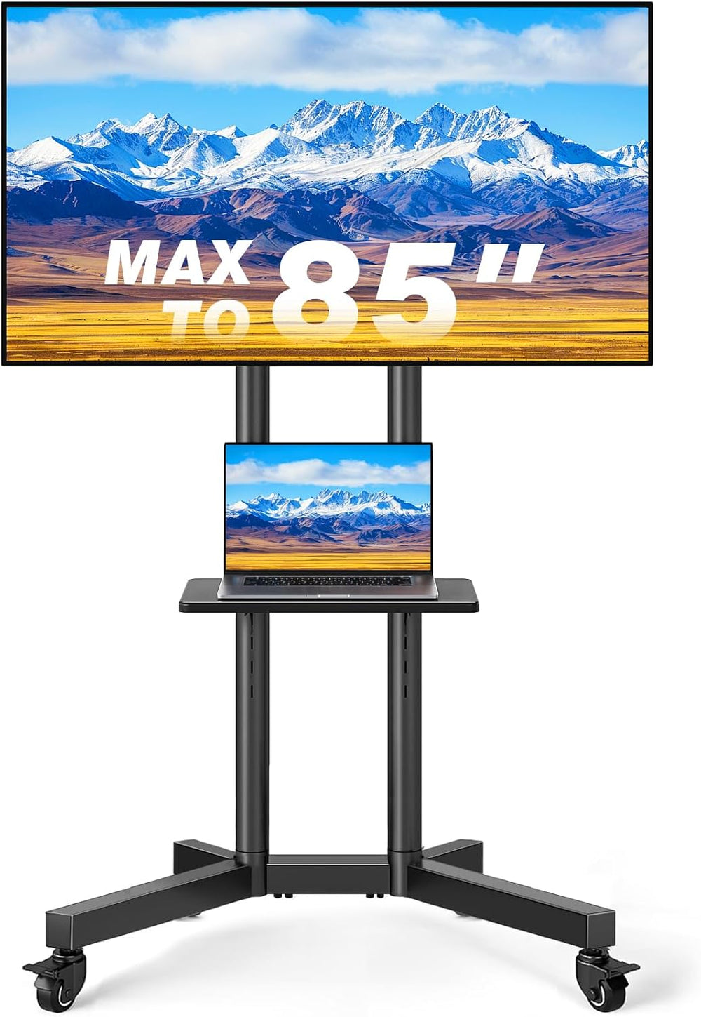 Rolling TV Stand with Shelf for 32-85 inch TVs up to 150lbs, Portable Mobile ...