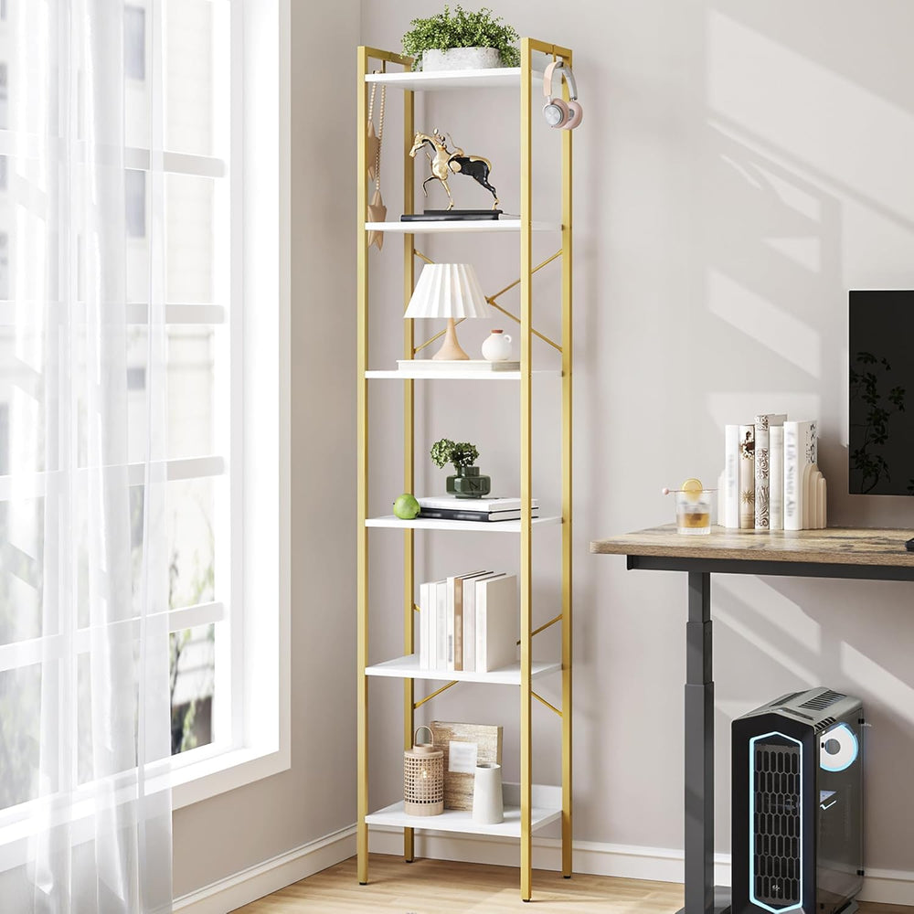 Hzuaneri Bookshelf, Book Shelf, Industrial Bookcase with 2 Hooks
