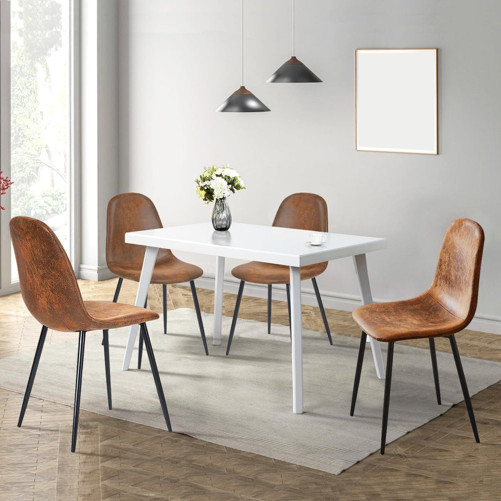 FurnitureR Mid-Century Modern Suede Dining Chairs Set of 4 with Metal Legs, U...