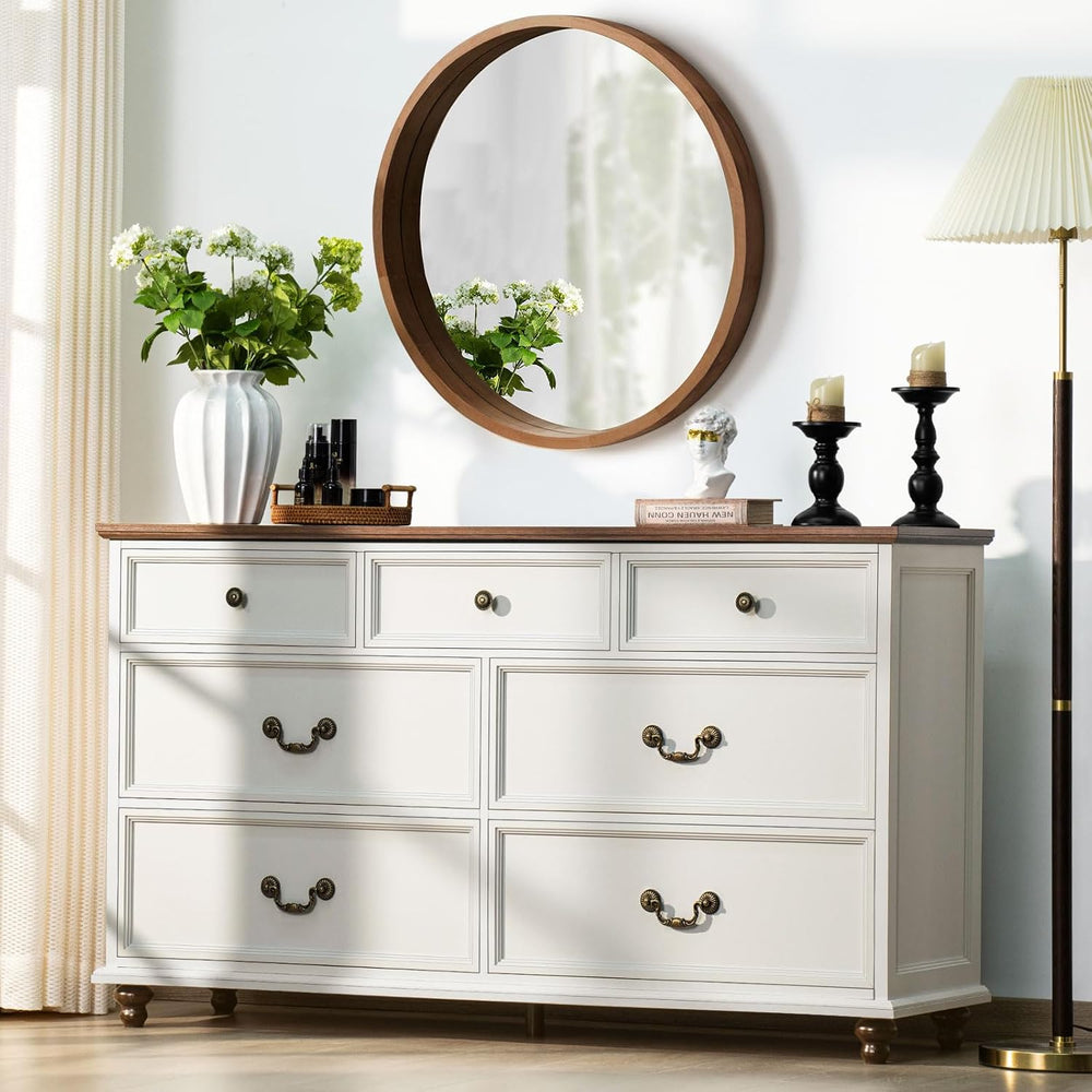 Joaxswe Farmhouse 54" 7 Drawers Dresser for Bedroom, White Wood Chest of...