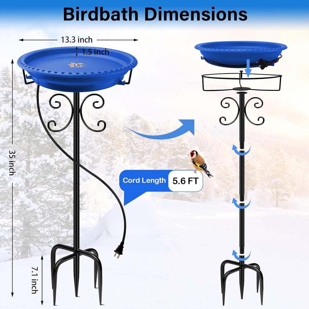 Daoeny 100W Heated Bird Baths for Outdoors, Winter Heated Birdbath, Blue
