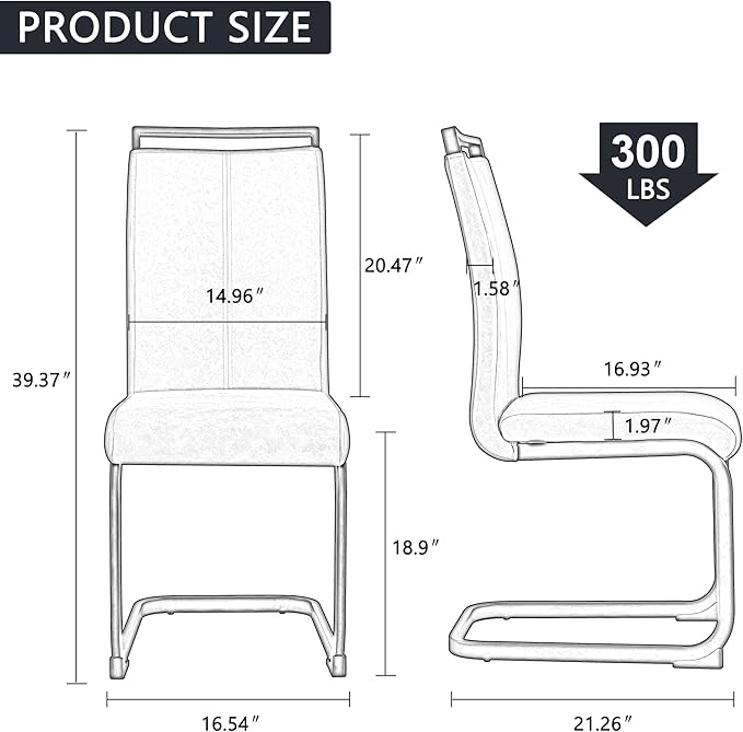 AZmac Modern Leather Dining Chairs Set of 4,Armless Kitchen Chairs,Dining Roo...