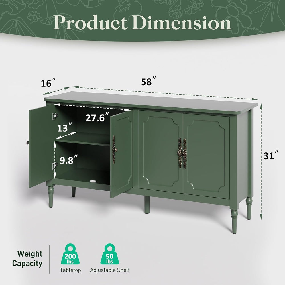 FansaFurn 58" Large Sideboard Buffet Cabinet with 4 Doors, Modern Creden...