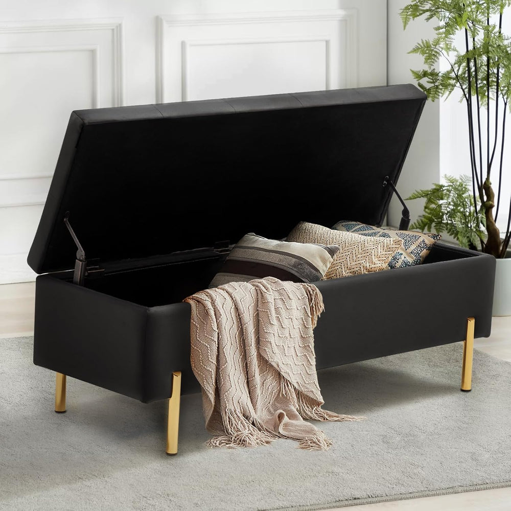 45.6 Inch Velvet Storage Bench Tufted Upholstered Ottoman Bench, Bedroom Benc...