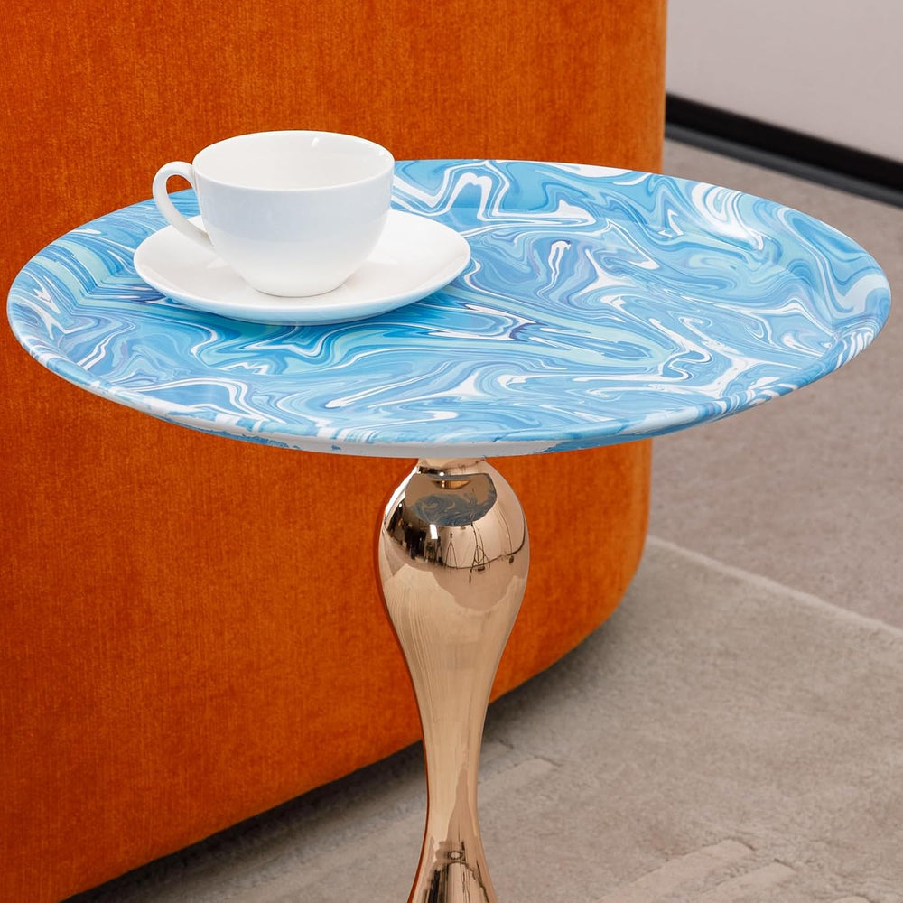 End Coffee Table Round Side Table, Metal Pedestal Table, Accent Table for Sma...