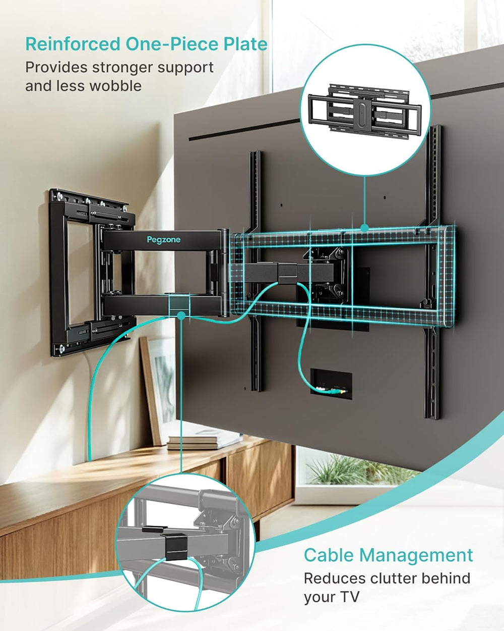 Pegzone Full Motion TV Wall Mount for 43-100 Inch TVs up to 176lbs, 25.2"...