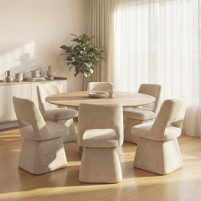VKNOW Upholstered Swivel Dining Chairs, Modern Dining Room Chairs with Open B...