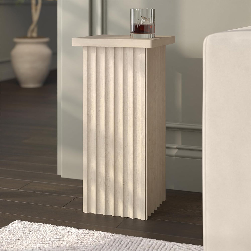 Henn&Hart 11'' Fluted Modern Wooden Square End Table, Ribbed Side...