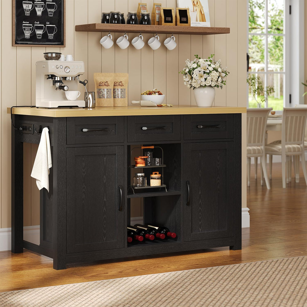 knoworld 47" Kitchen Island with Storage for Kitchen Dining Room, Black ...