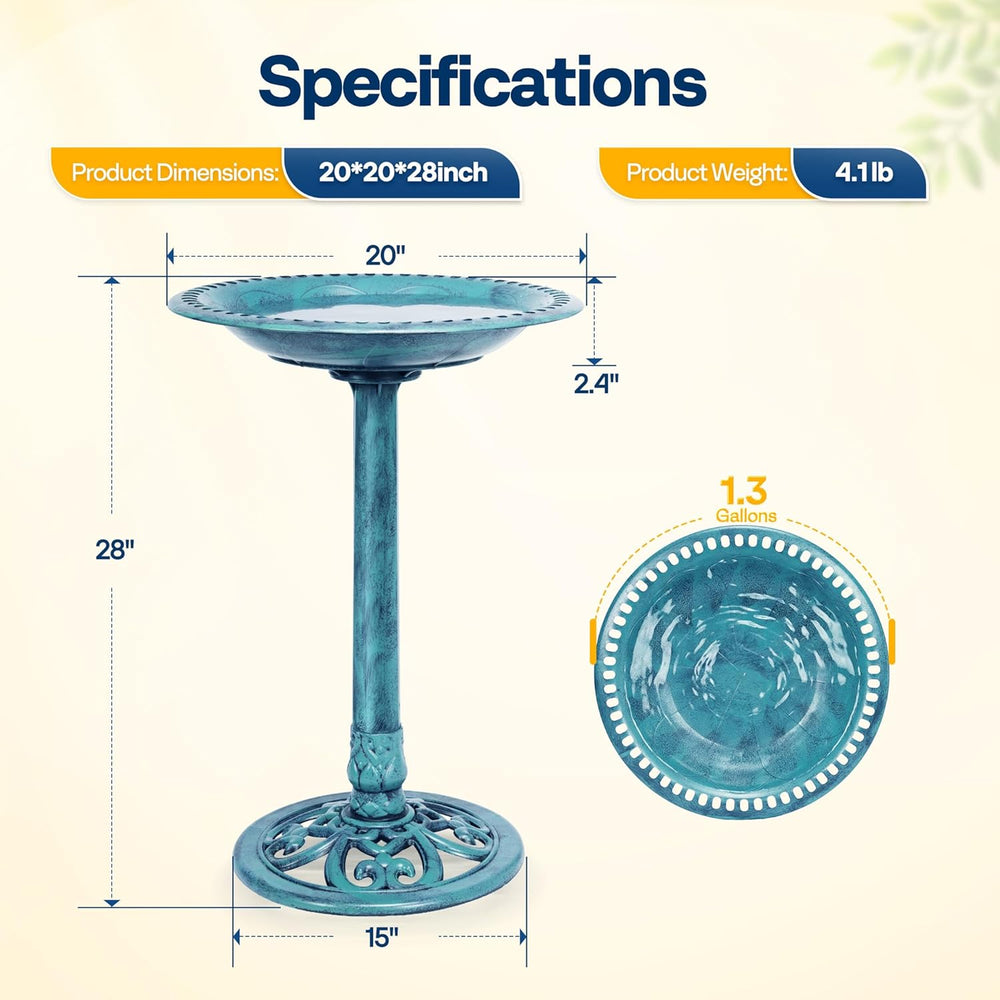 VIVOHOME Bird Bath for Outside, Polyresin Pedestal Birdbath, Blue