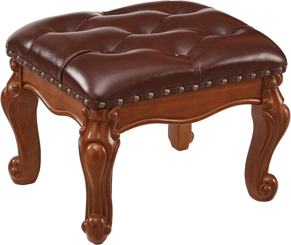 Foot Stools Ottoman, Small Vintage Leather Footstool for Living Room, Solid W...